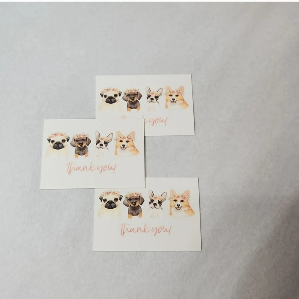 Puppy W/Floral Crowns Business Thank You Cards 50pk & 100 Thank You Stickers
